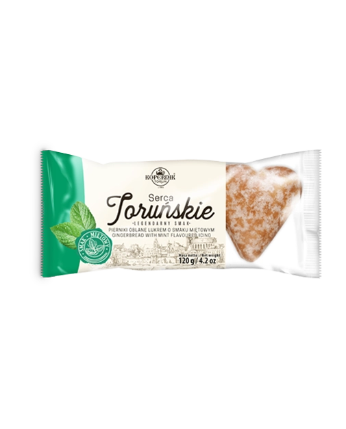 Serca Toruńskie lukrowane o smaku miętowym